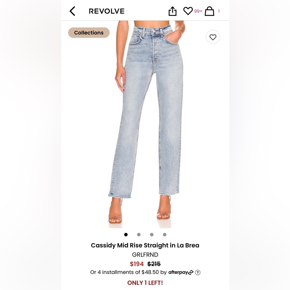 GRLFRND Cassidy Mid Rise Straight Jeans 27
